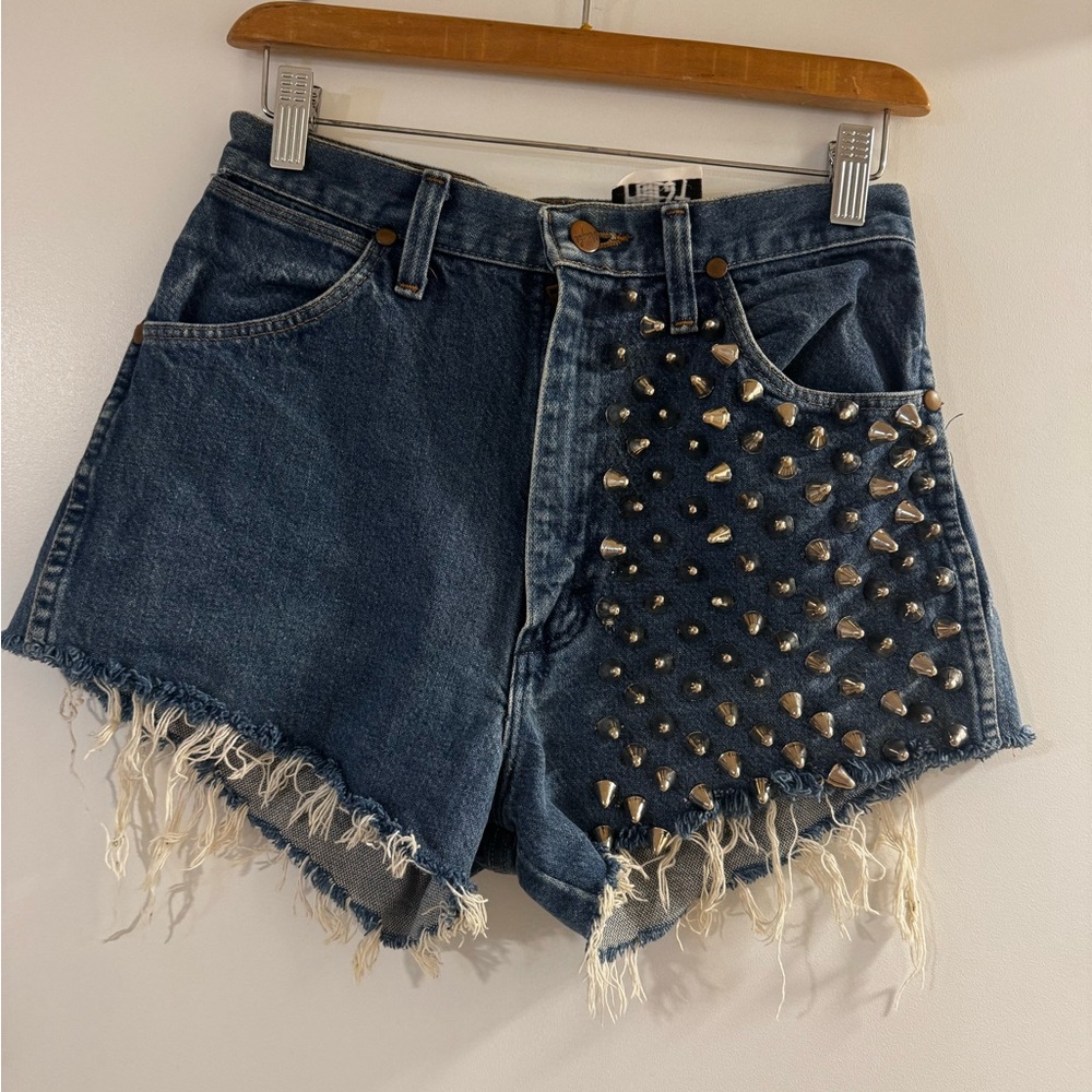 Wrangler The Ragged Prist Dark Blue Denim Studded High-Rise Jean Shorts